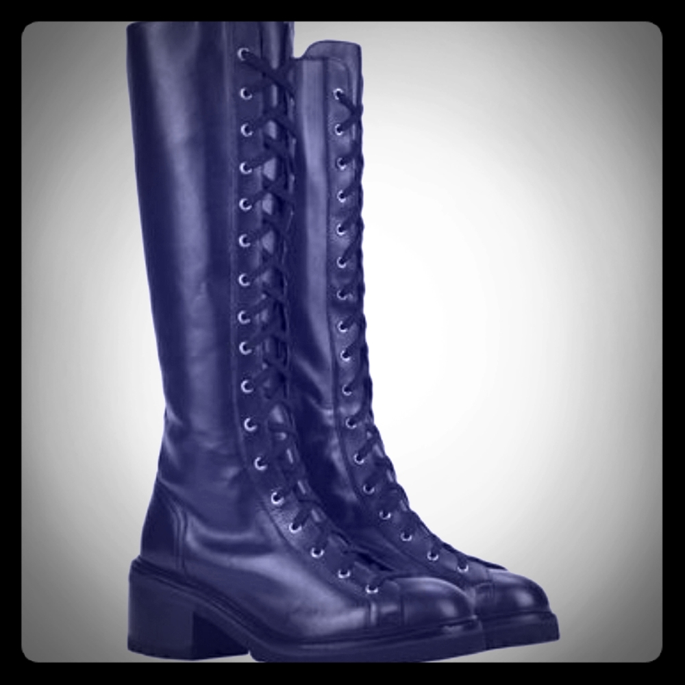 Hadel brand leather knee high lace up boots